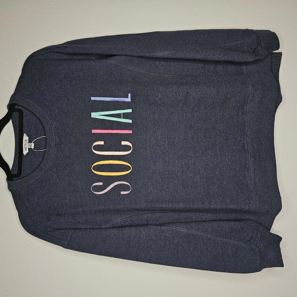 NWOT Wildfox Women's Dark Blue/"SOCIAL" Long Sleeve Sweatshirt Size X-Small